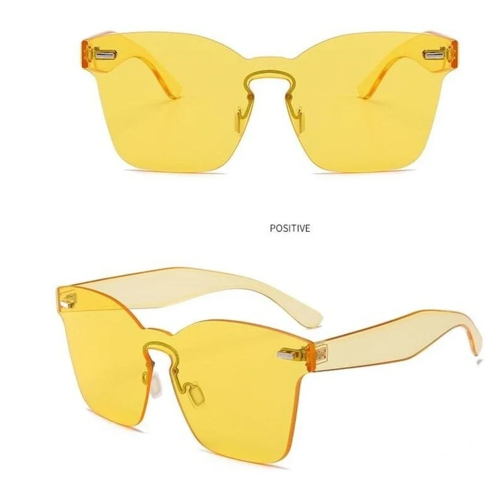 Rimless Sunglasses Yellow Tinted Lens‎ Fashion Trendy Sun Glasses UV400 Protect